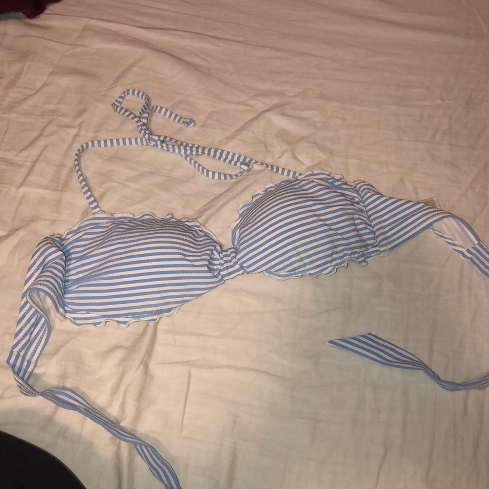 Baby blue and white striped swim suit top